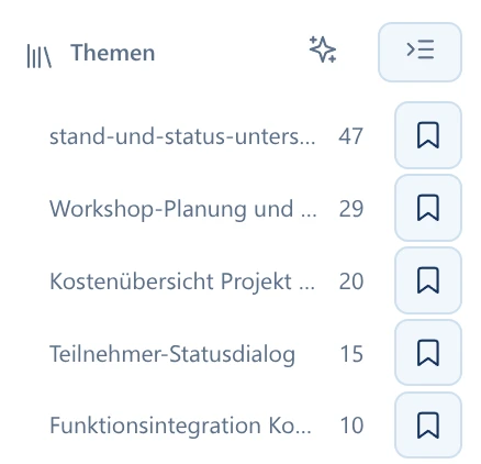 Explore-Ansicht mit KI-erkannten häufigen Themen, die als Filter verwendet werden können