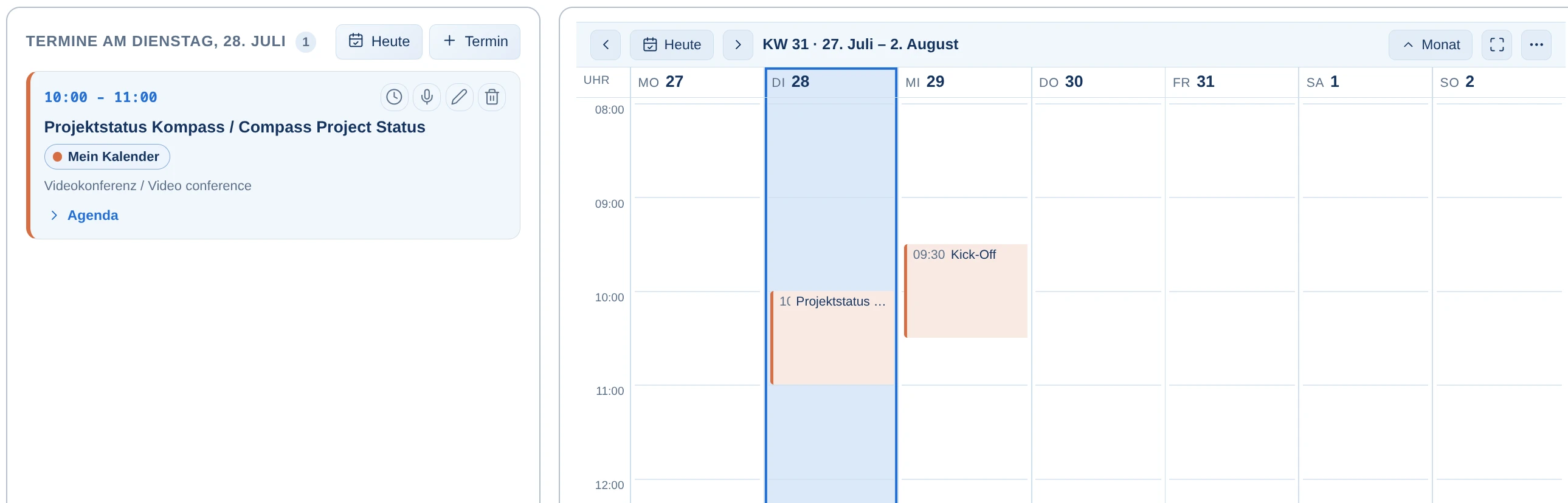 Wochenansicht mit mehreren Terminen im Alcilla Kalender