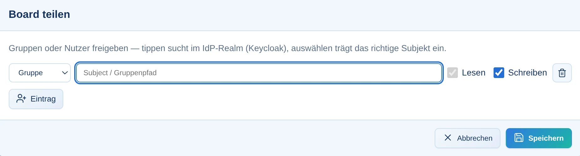 Rechte pro Board