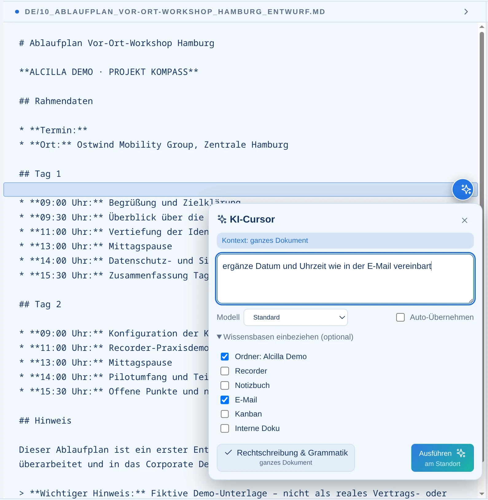 KI-Aktionen direkt am Text