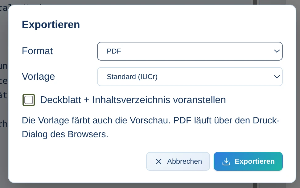 Export in Enterprise-Vorlagen