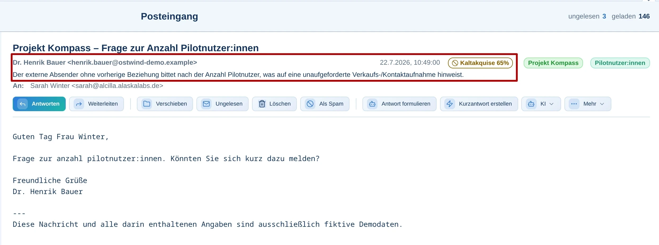 Nachvollziehbare Spam-Einstufung mit den erkannten Merkmalen einer Nachricht