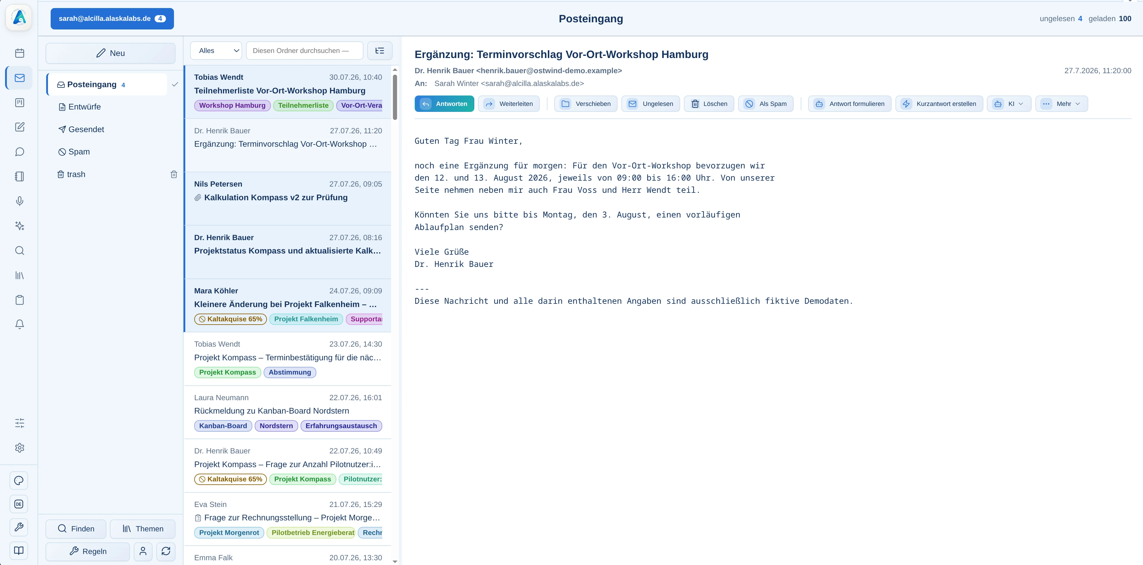 Neue E-Mail im Alcilla-Posteingang