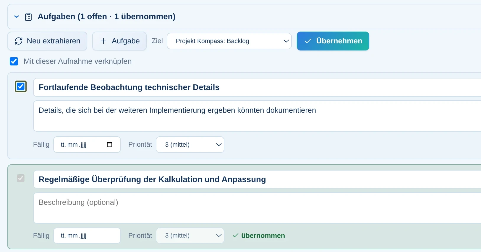 Aufgaben direkt aus dem Meeting