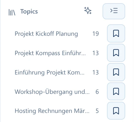 Explore view with AI-detected recurring topics that can be used as filters