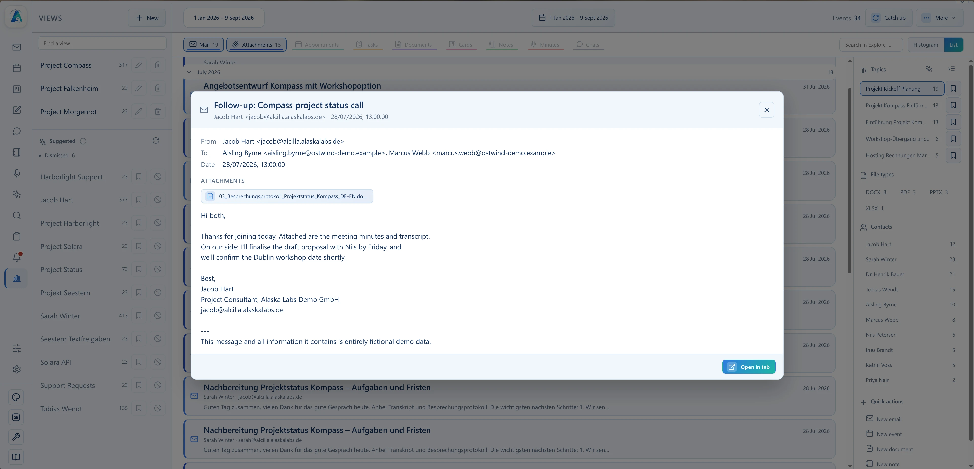 Preview of an Explore result with direct access to the original document or item
