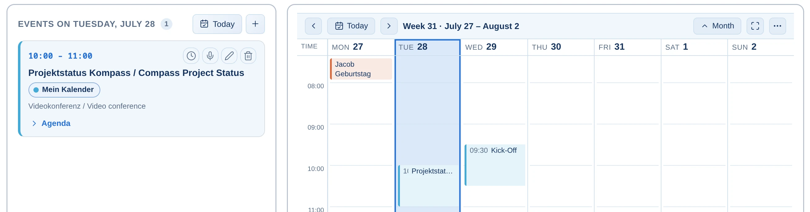 Week view with multiple appointments in Alcilla Calendar