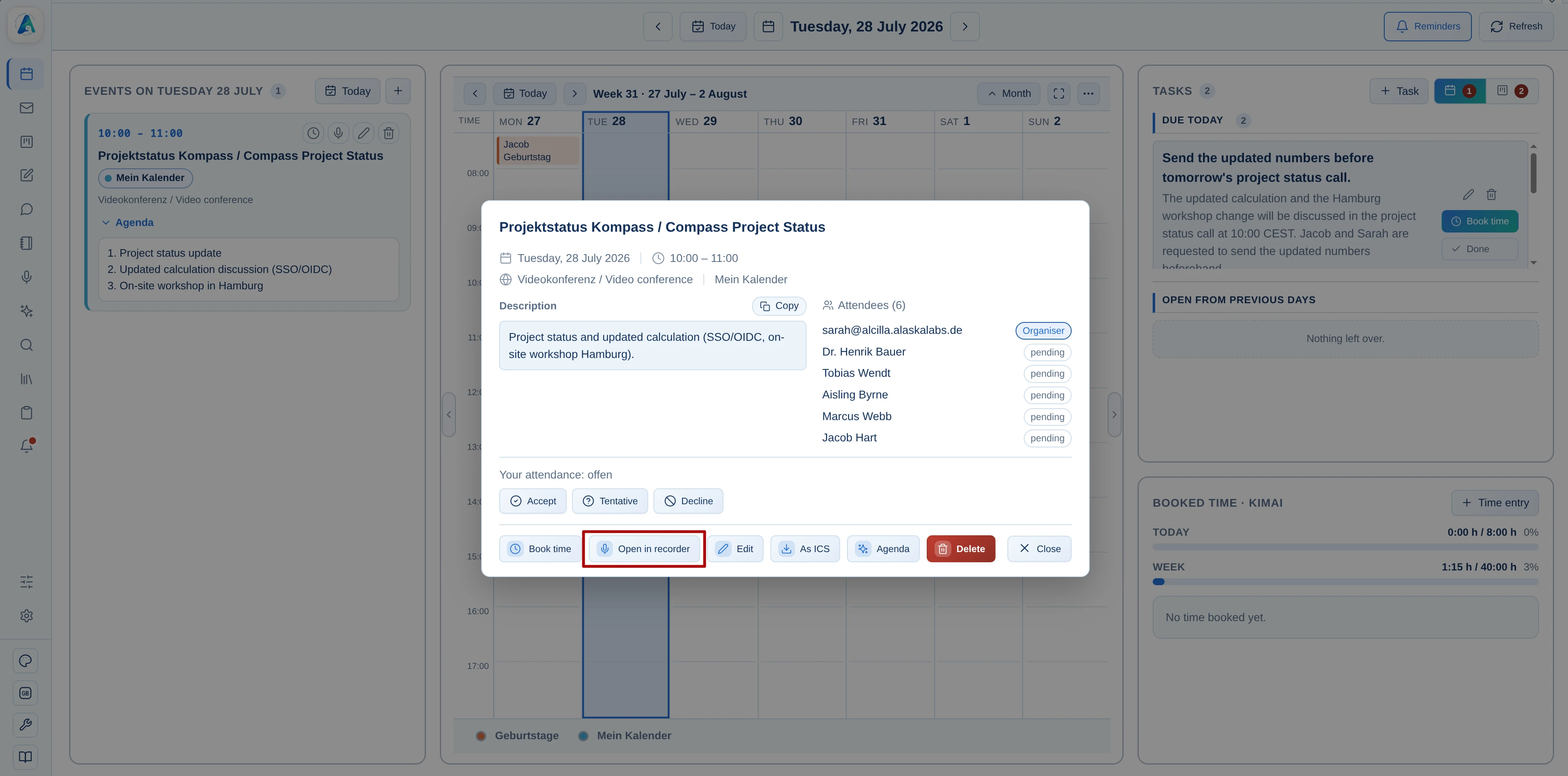 Starting a recording from an existing calendar appointment