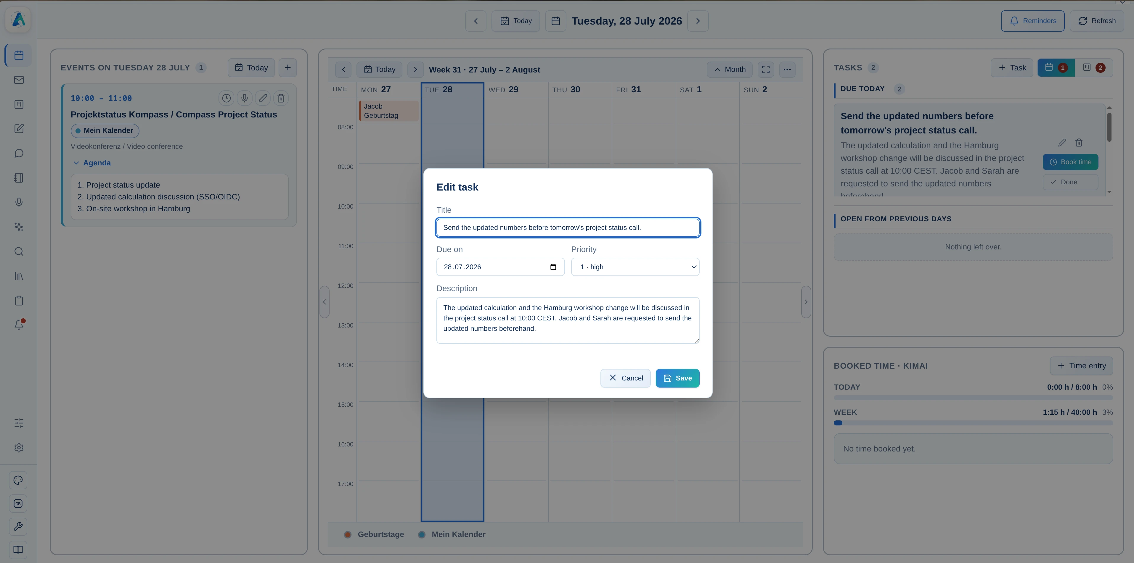 Task management after a calendar appointment