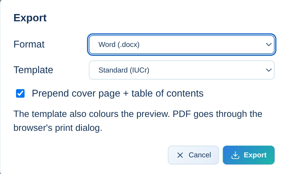 Export to enterprise templates
