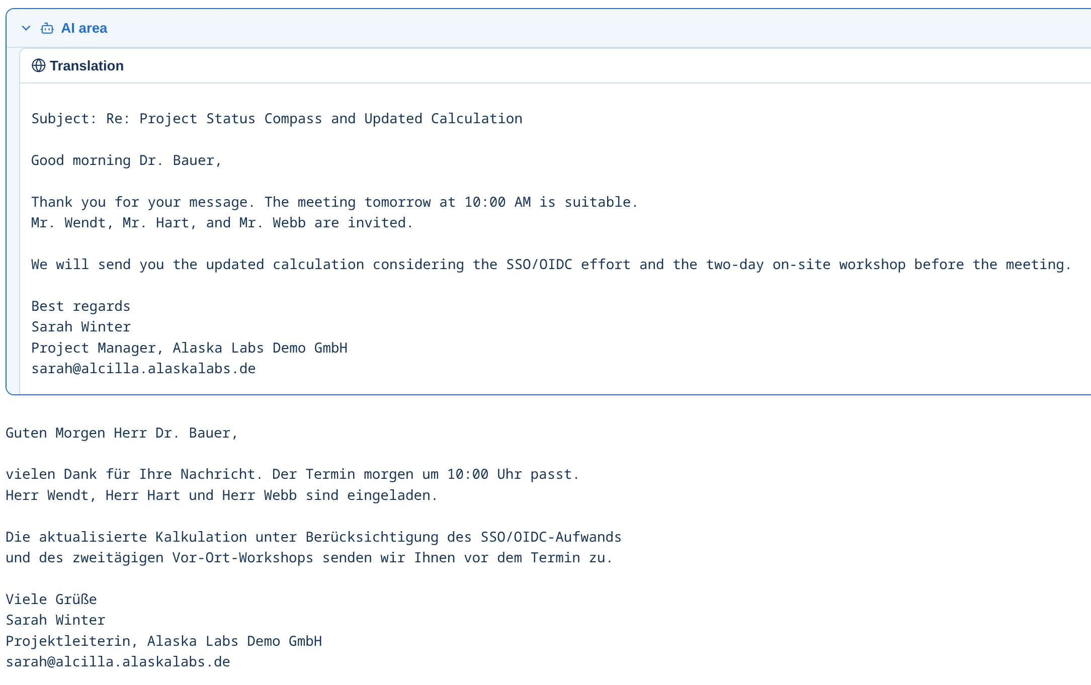 AI tools for translating, summarizing, and assessing an email